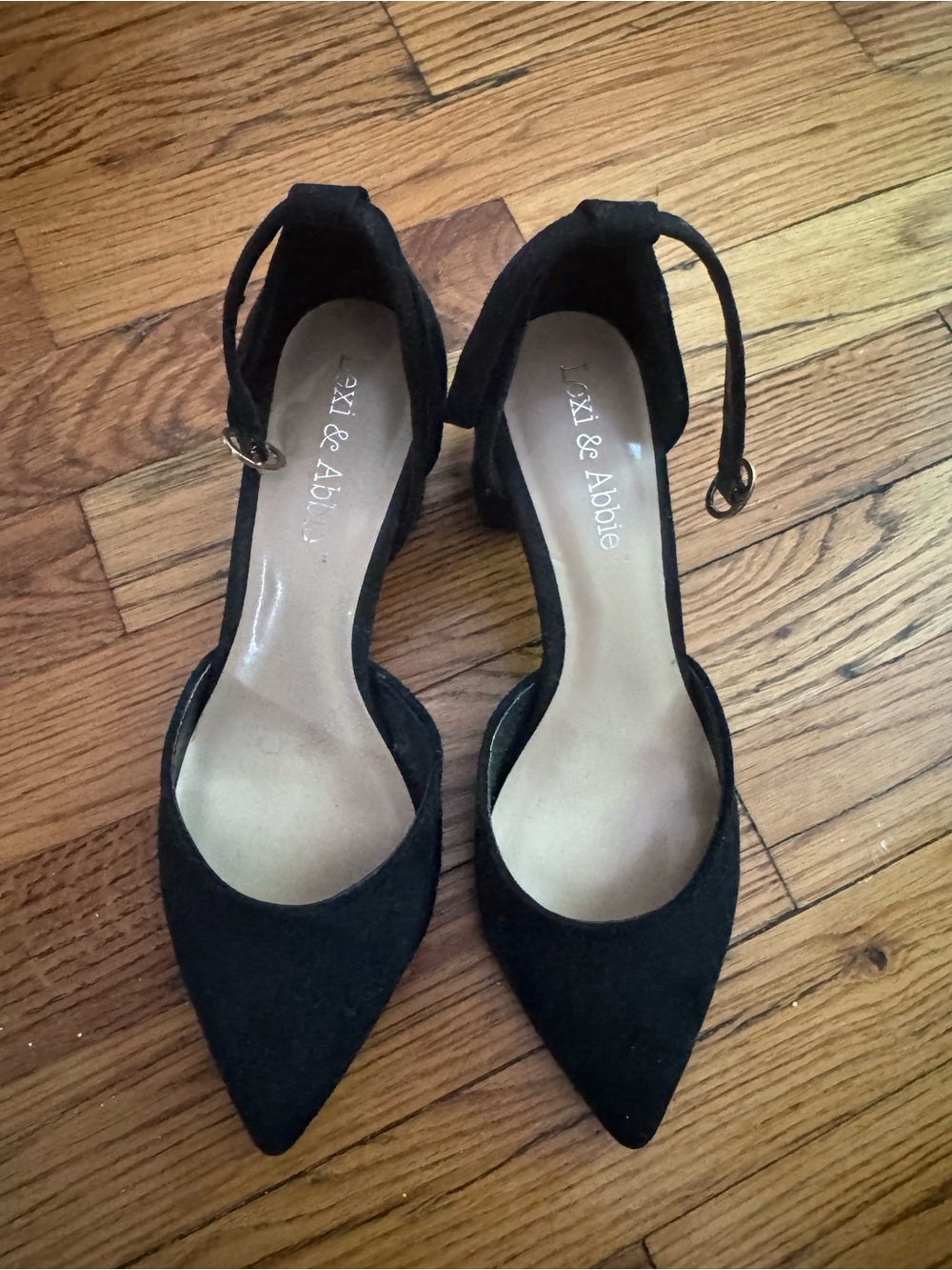 Lexi & Abbie Black Pointed Toe Ankle Strap Heels